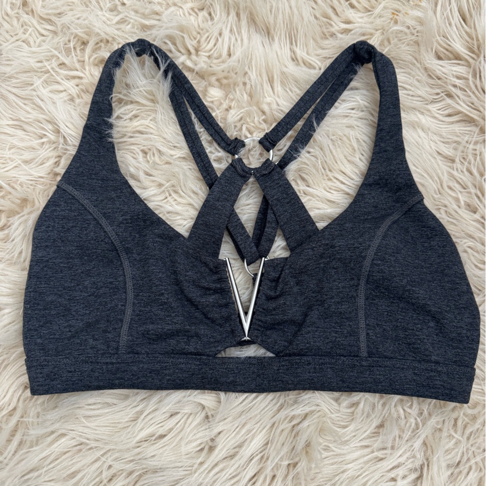 Bombshell sportswear Knockout Charcoal Sports Bra with silver hardware size S